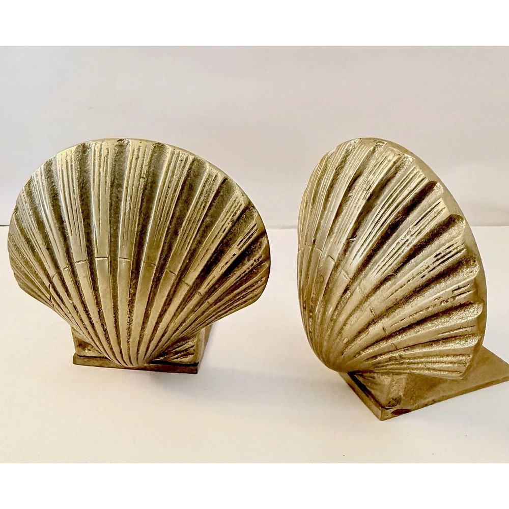 VTG Brass Clam Shell Bookends Nautical Coastal Decor Seashell Pier 1 Imports